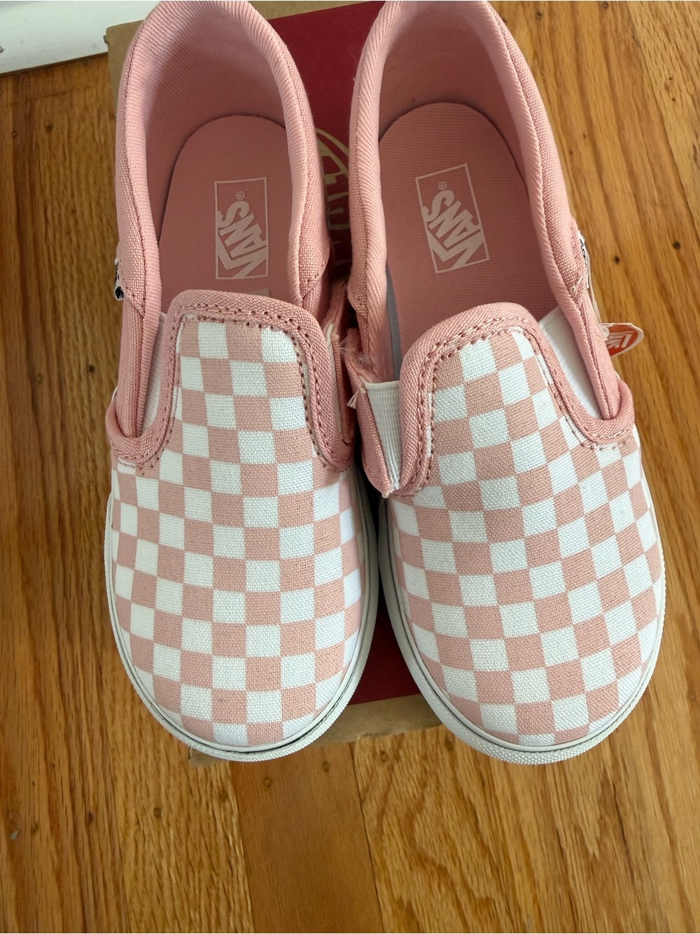 Vans Kids Slip-On Checkerboard Pink and White Sneakers